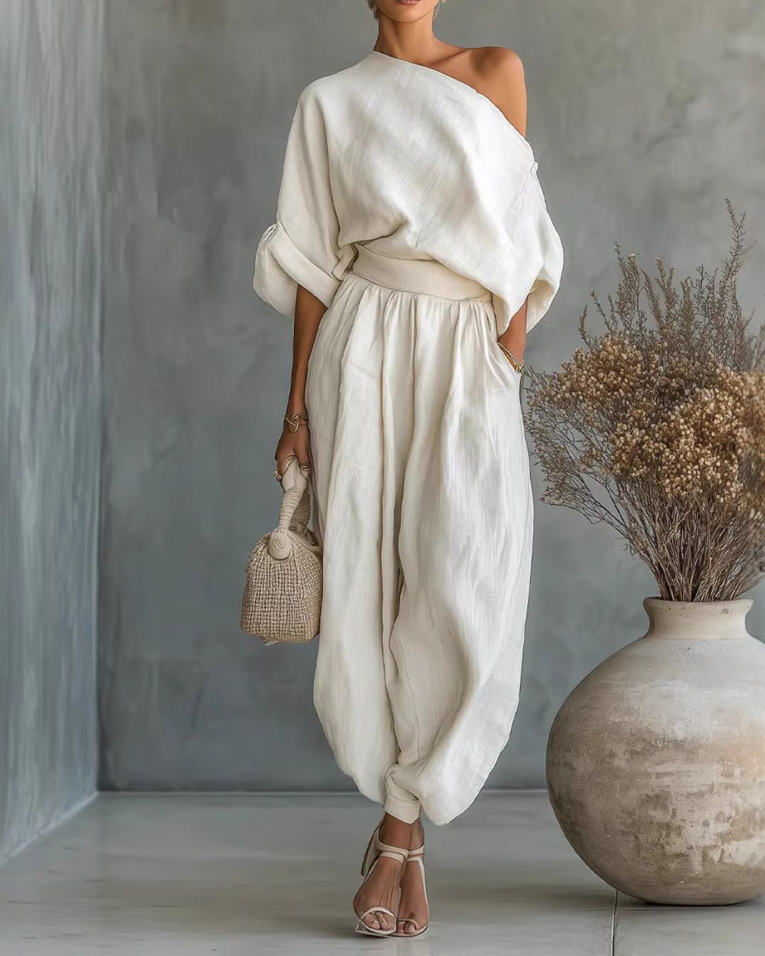 Vyla™  Off-White Off-Shoulder Two-Piece Set
