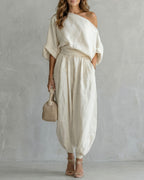 Vyla™  Off-White Off-Shoulder Two-Piece Set