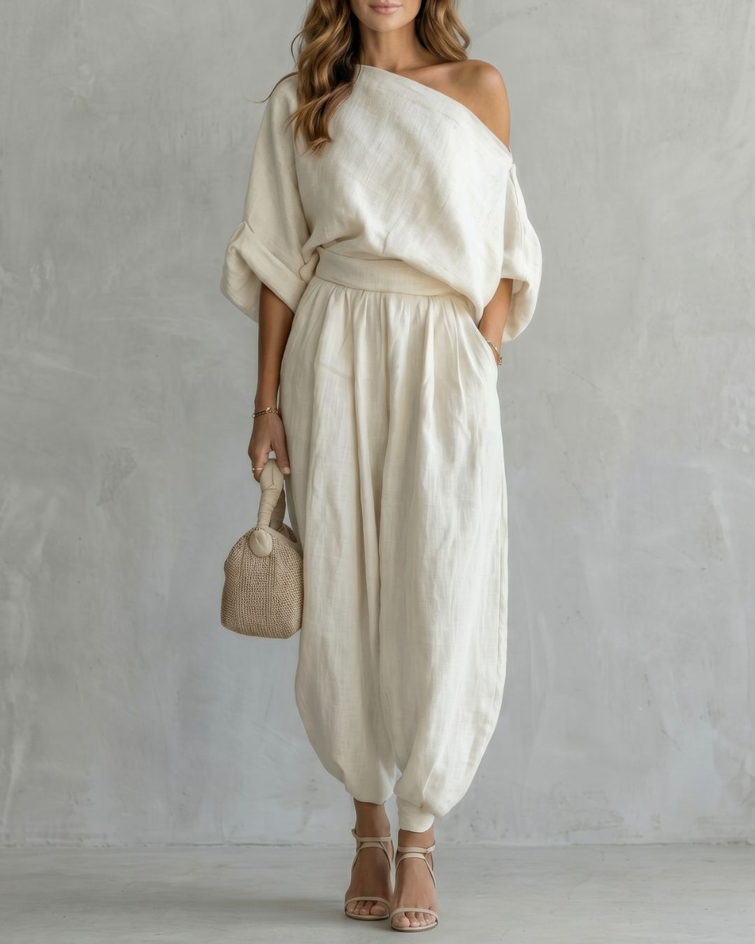Vyla™  Off-White Off-Shoulder Two-Piece Set