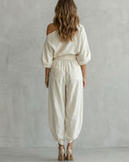 Vyla™  Off-White Off-Shoulder Two-Piece Set