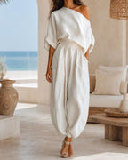 Vyla™  Off-White Off-Shoulder Two-Piece Set