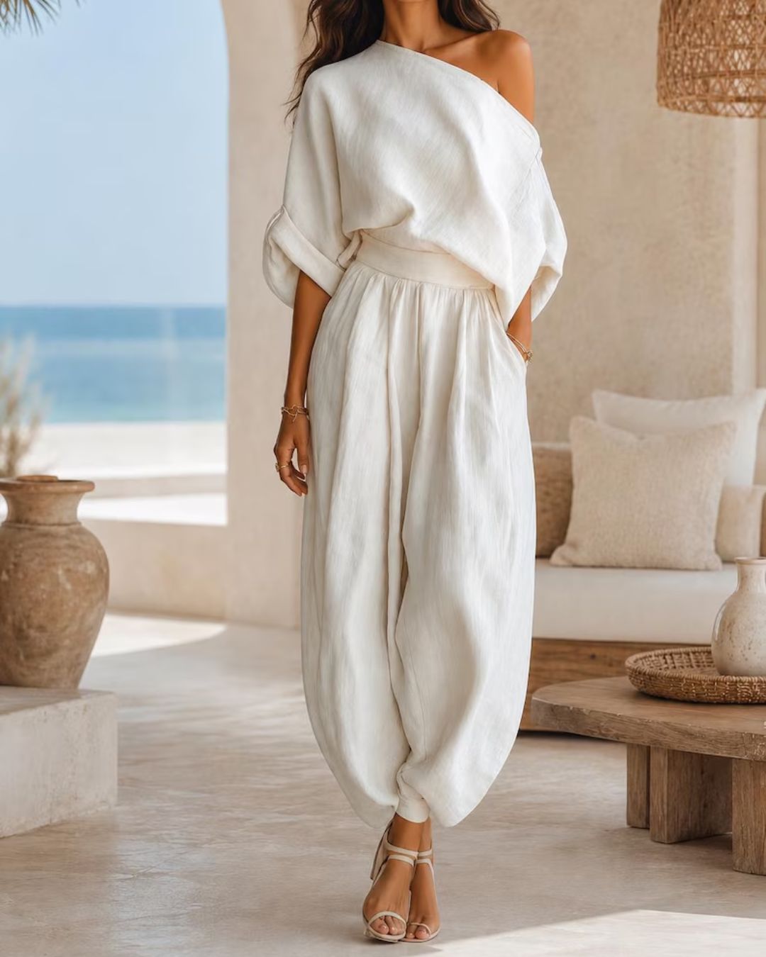 Vyla™  Off-White Off-Shoulder Two-Piece Set