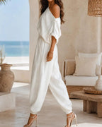 Vyla™  Off-White Off-Shoulder Two-Piece Set