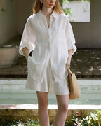 Vyla™ Breezy Linen Oversized Shirt & Shorts Matching Set