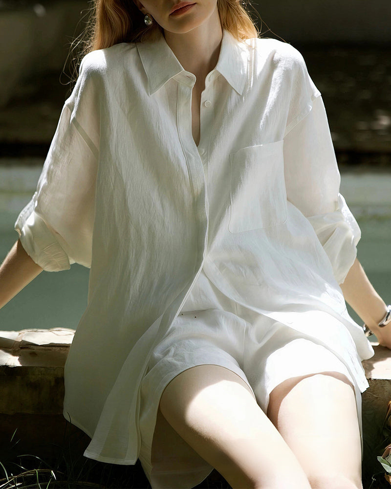 Vyla™ Breezy Linen Oversized Shirt & Shorts Matching Set