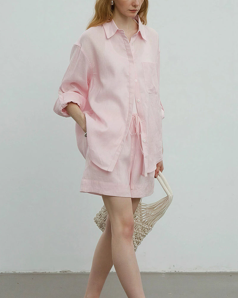 Vyla™ Breezy Linen Oversized Shirt & Shorts Matching Set