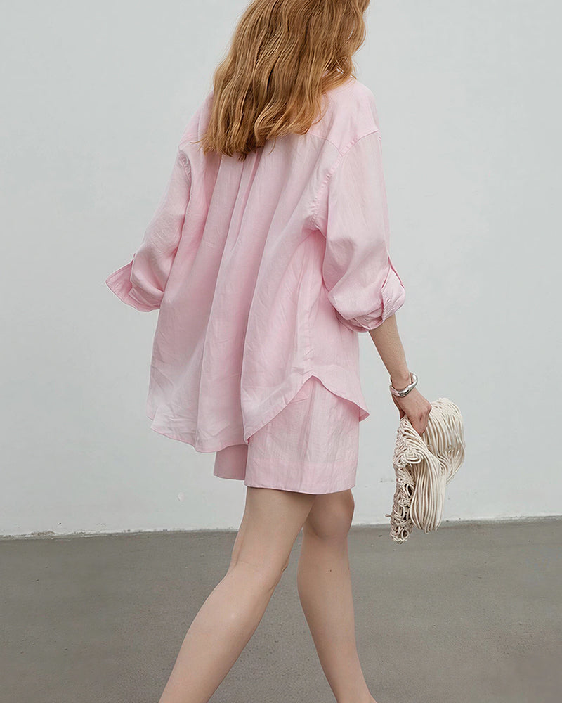 Vyla™ Breezy Linen Oversized Shirt & Shorts Matching Set