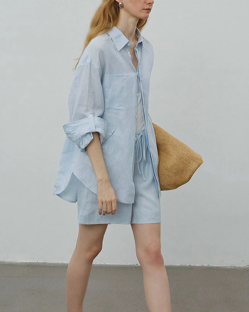 Vyla™ Breezy Linen Oversized Shirt & Shorts Matching Set
