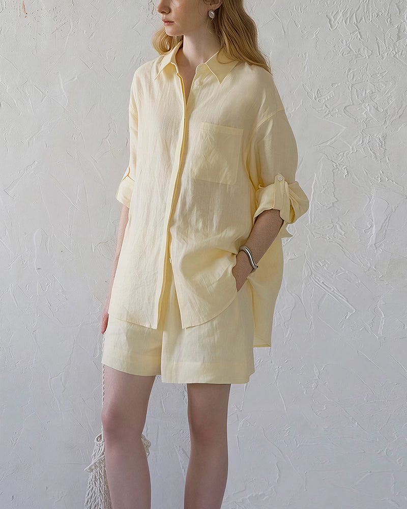 Vyla™ Breezy Linen Oversized Shirt & Shorts Matching Set