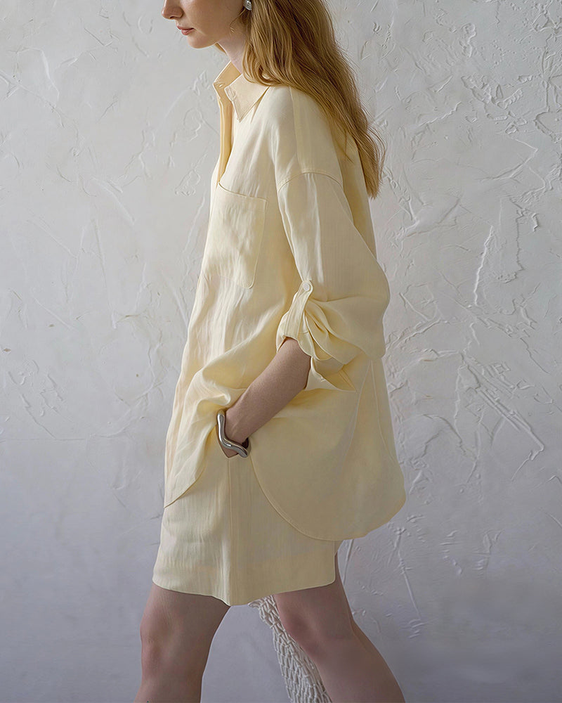 Vyla™ Breezy Linen Oversized Shirt & Shorts Matching Set