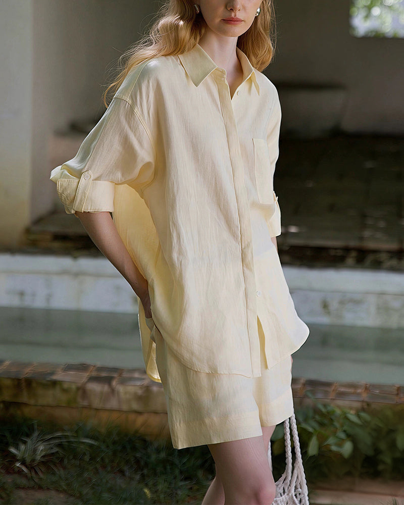 Vyla™ Breezy Linen Oversized Shirt & Shorts Matching Set