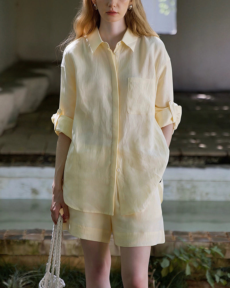 Vyla™ Breezy Linen Oversized Shirt & Shorts Matching Set