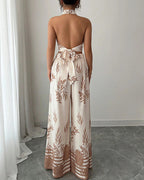 Vyla™ Botanical Halter Open-Back Wide Leg Two-Piece Set