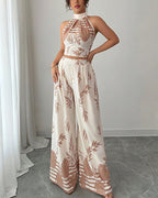 Vyla™ Botanical Halter Open-Back Wide Leg Two-Piece Set