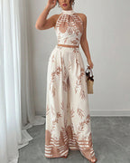 Vyla™ Botanical Halter Open-Back Wide Leg Two-Piece Set