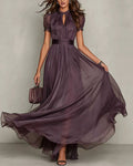Vyla™ Romantic Lace-Trimmed Double Mesh Maxi Dress