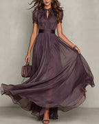 Vyla™ Romantic Lace-Trimmed Double Mesh Maxi Dress