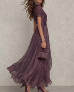 Vyla™ Romantic Lace-Trimmed Double Mesh Maxi Dress