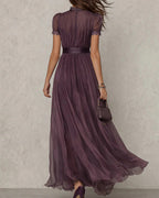 Vyla™ Romantic Lace-Trimmed Double Mesh Maxi Dress