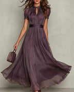 Vyla™ Romantic Lace-Trimmed Double Mesh Maxi Dress