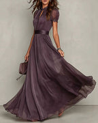 Vyla™ Romantic Lace-Trimmed Double Mesh Maxi Dress