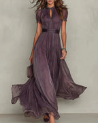 Vyla™ Romantic Lace-Trimmed Double Mesh Maxi Dress