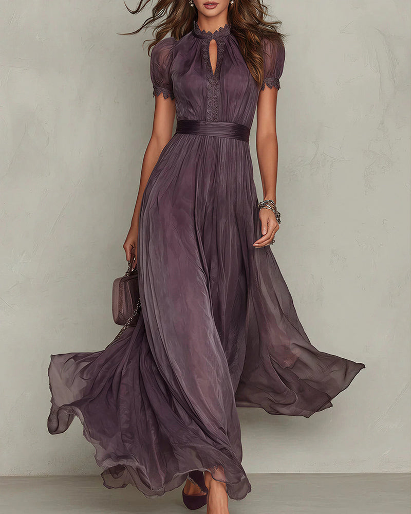 Vyla™ Romantic Lace-Trimmed Double Mesh Maxi Dress