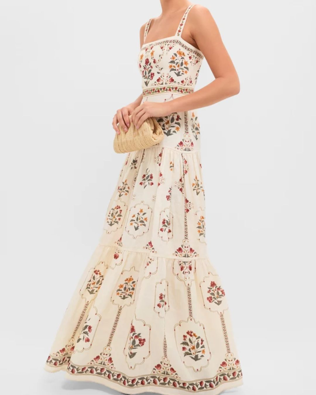 Vyla™ Manor Tiered Floral-Print Linen Maxi Dress