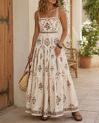 Vyla™ Manor Tiered Floral-Print Linen Maxi Dress