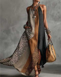Vyla™ Loose Sleeveless Contrast Leopard Pockets Maxi Dresses