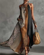 Vyla™ Loose Sleeveless Contrast Leopard Pockets Maxi Dresses