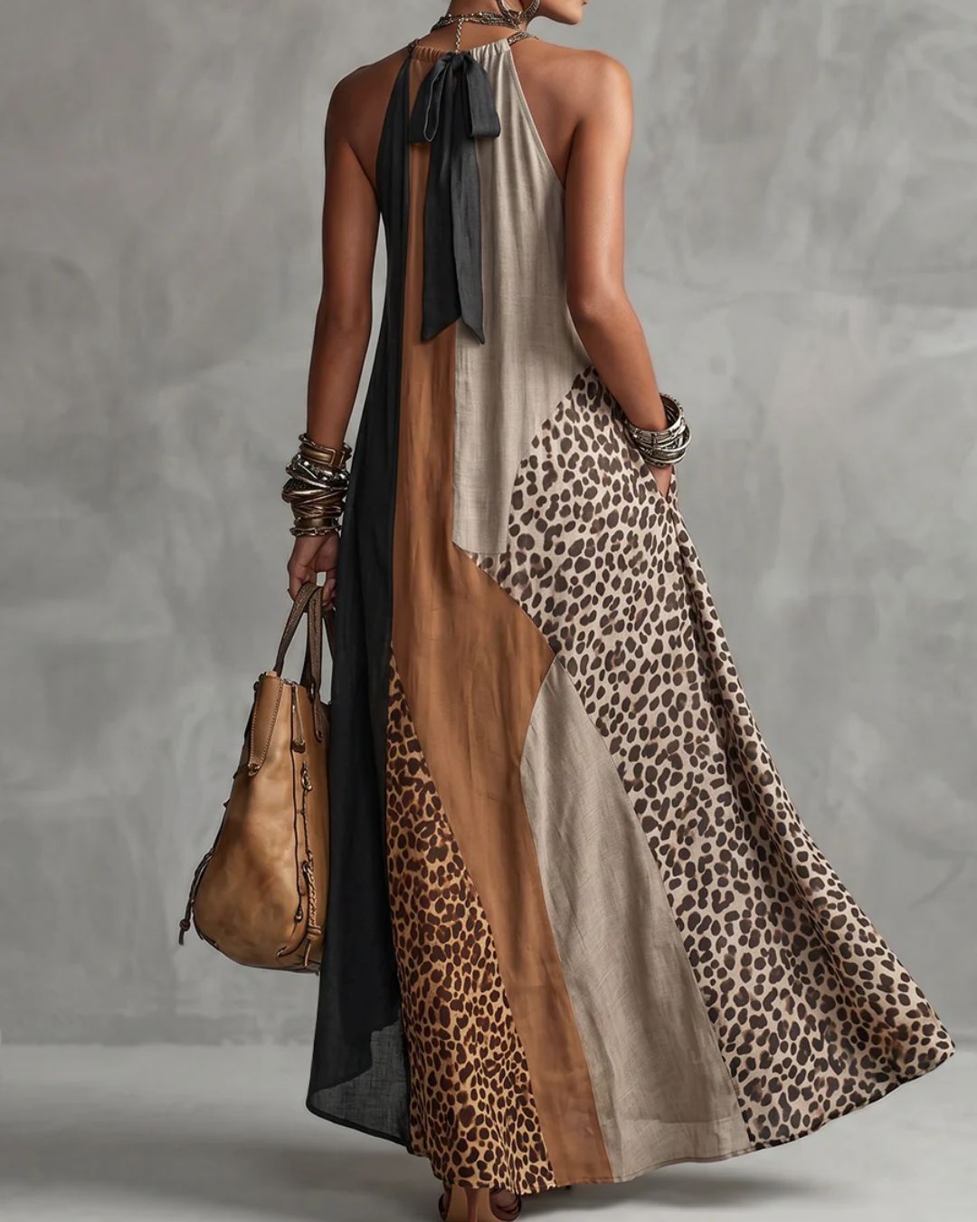 Vyla™ Loose Sleeveless Contrast Leopard Pockets Maxi Dresses