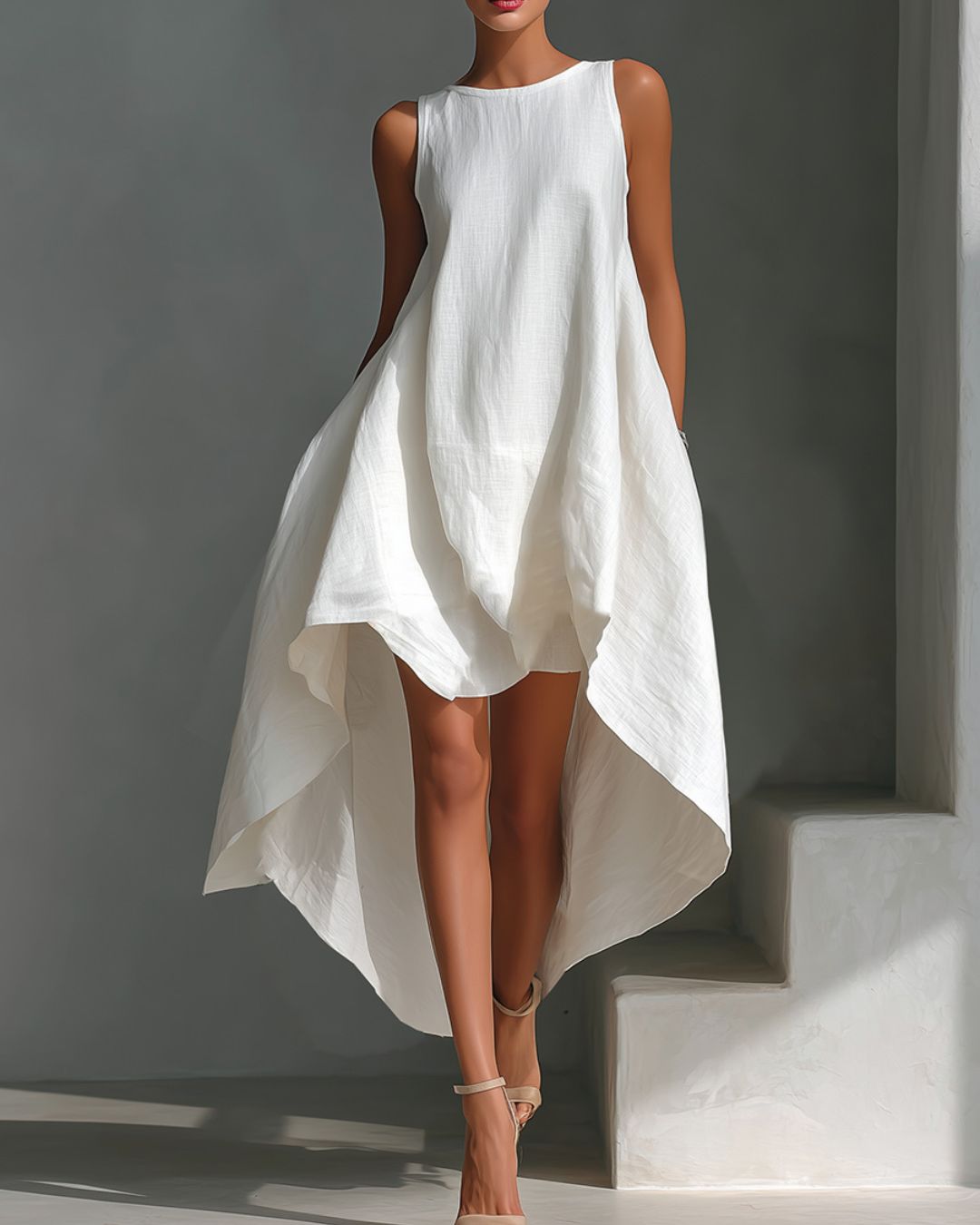 Vyla™ Sleeveless Round Neck Irregular Casual Midi Dress