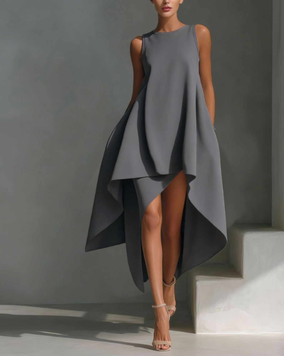 Vyla™ Sleeveless Round Neck Irregular Casual Midi Dress