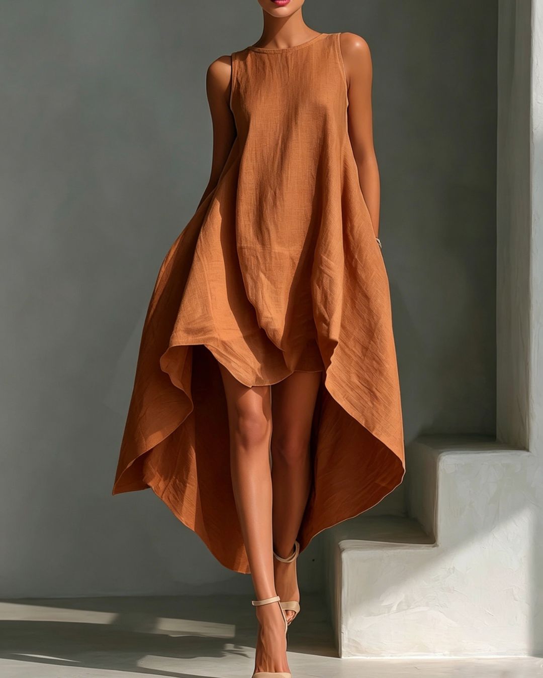 Vyla™ Sleeveless Round Neck Irregular Casual Midi Dress