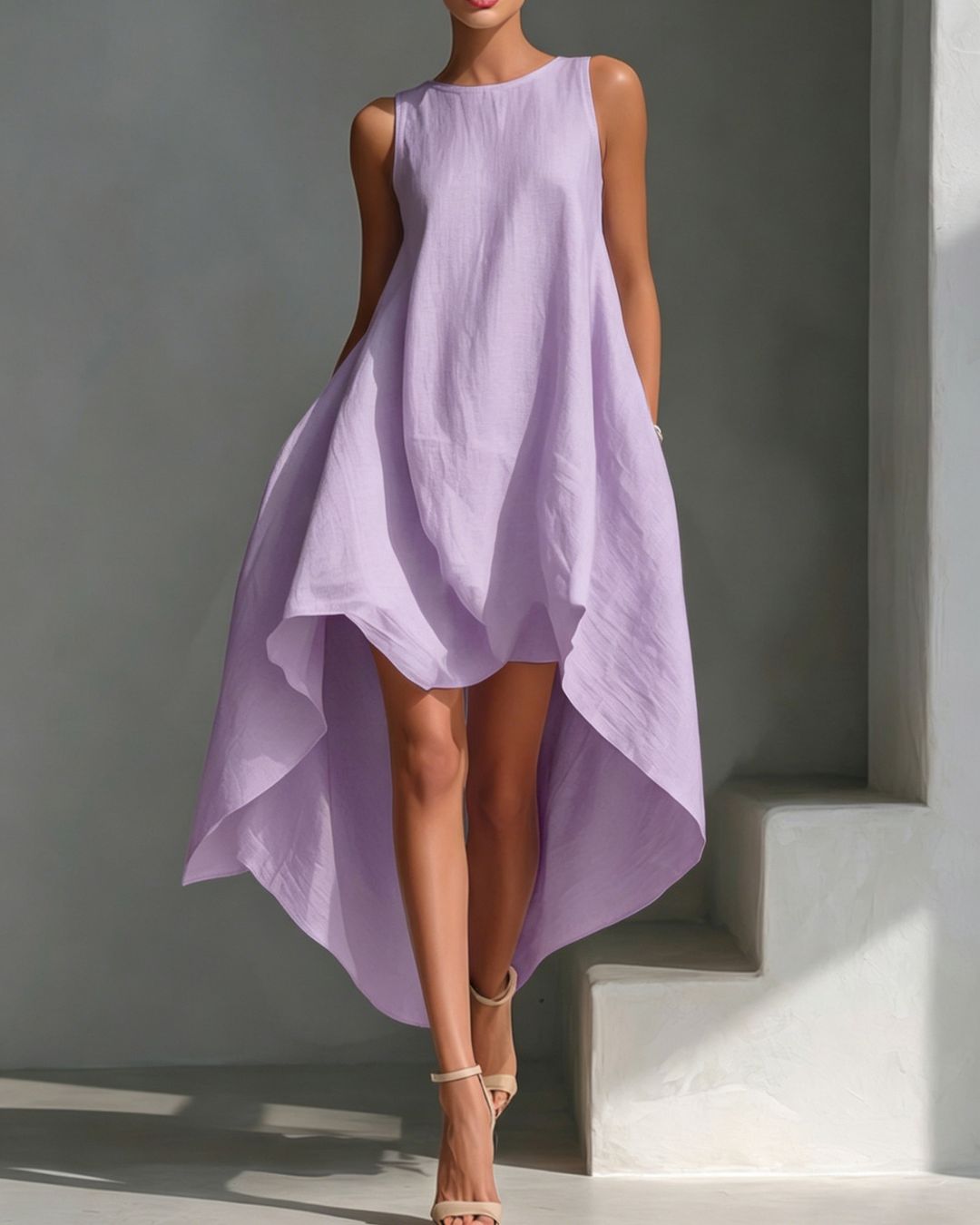 Vyla™ Sleeveless Round Neck Irregular Casual Midi Dress