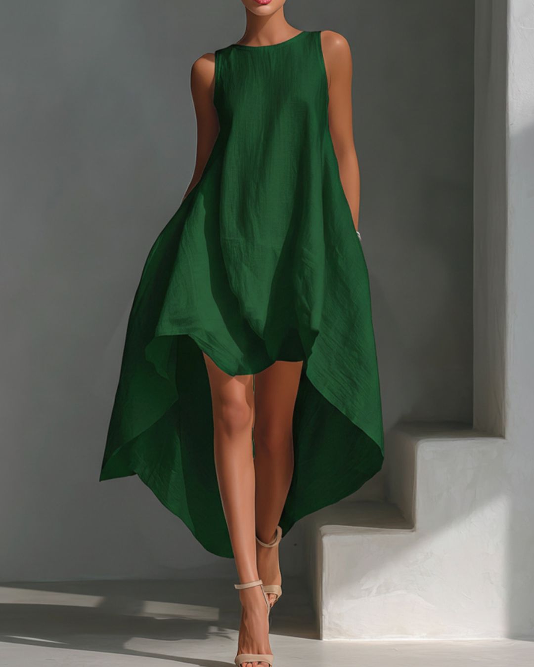 Vyla™ Sleeveless Round Neck Irregular Casual Midi Dress
