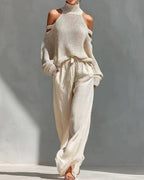 Vyla™ Knit Cold-Shoulder Turtleneck Wide-Leg Pants Set