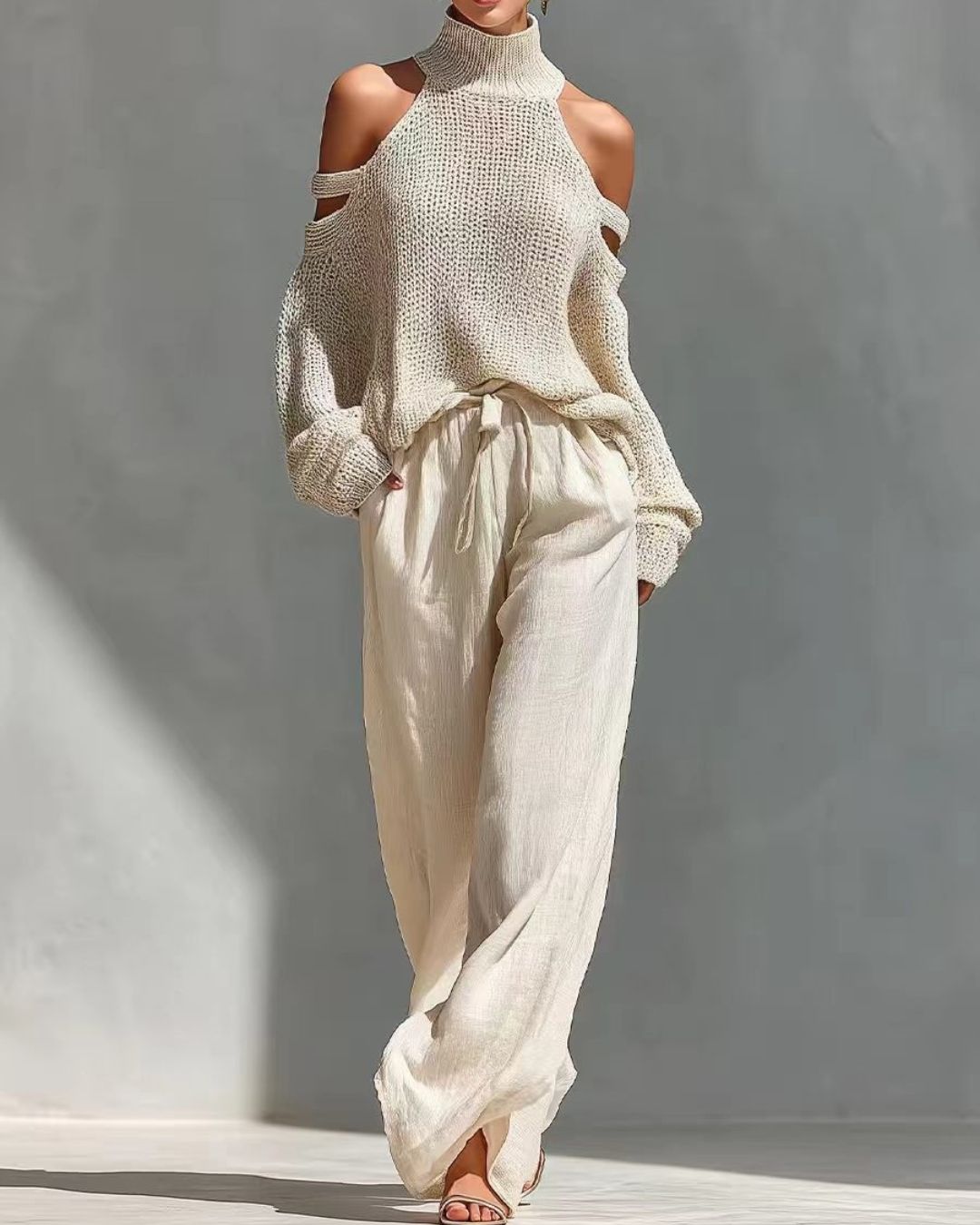 Vyla™ Knit Cold-Shoulder Turtleneck Wide-Leg Pants Set