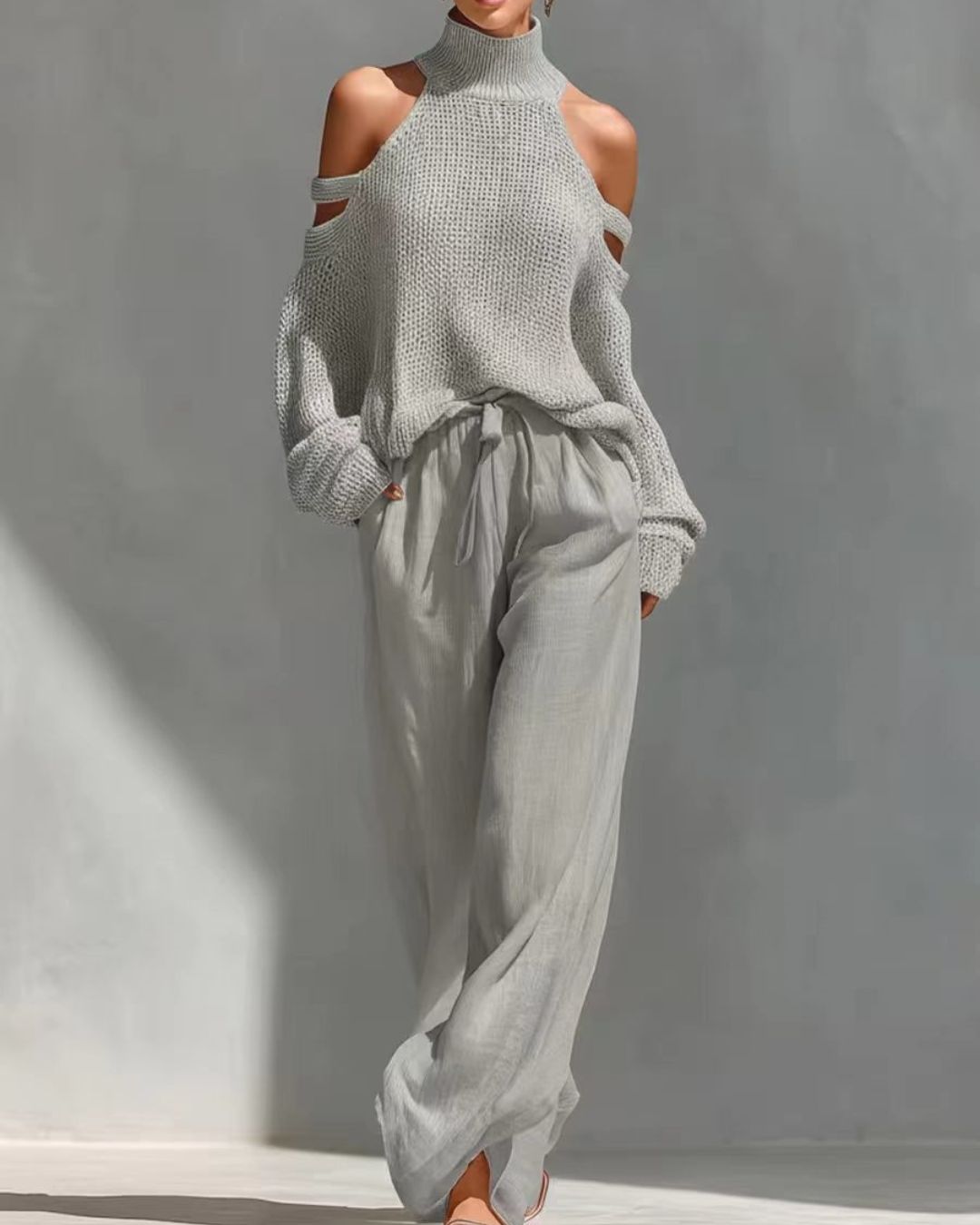 Vyla™ Knit Cold-Shoulder Turtleneck Wide-Leg Pants Set