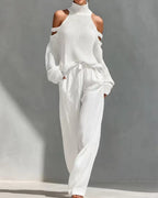 Vyla™ Knit Cold-Shoulder Turtleneck Wide-Leg Pants Set