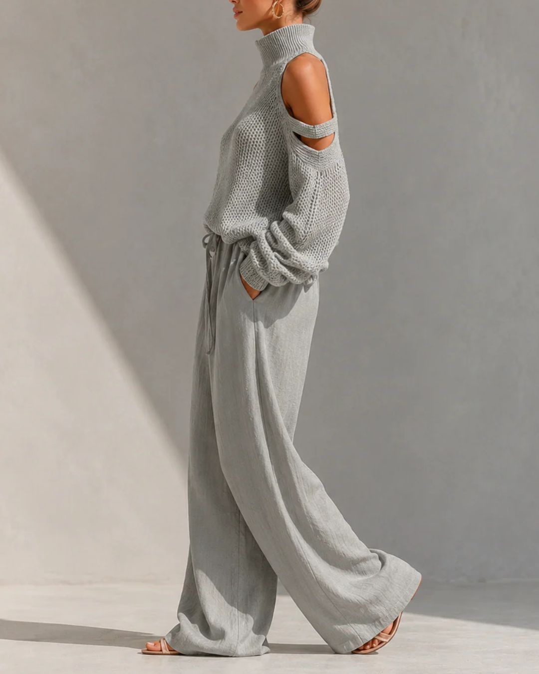 Vyla™ Knit Cold-Shoulder Turtleneck Wide-Leg Pants Set