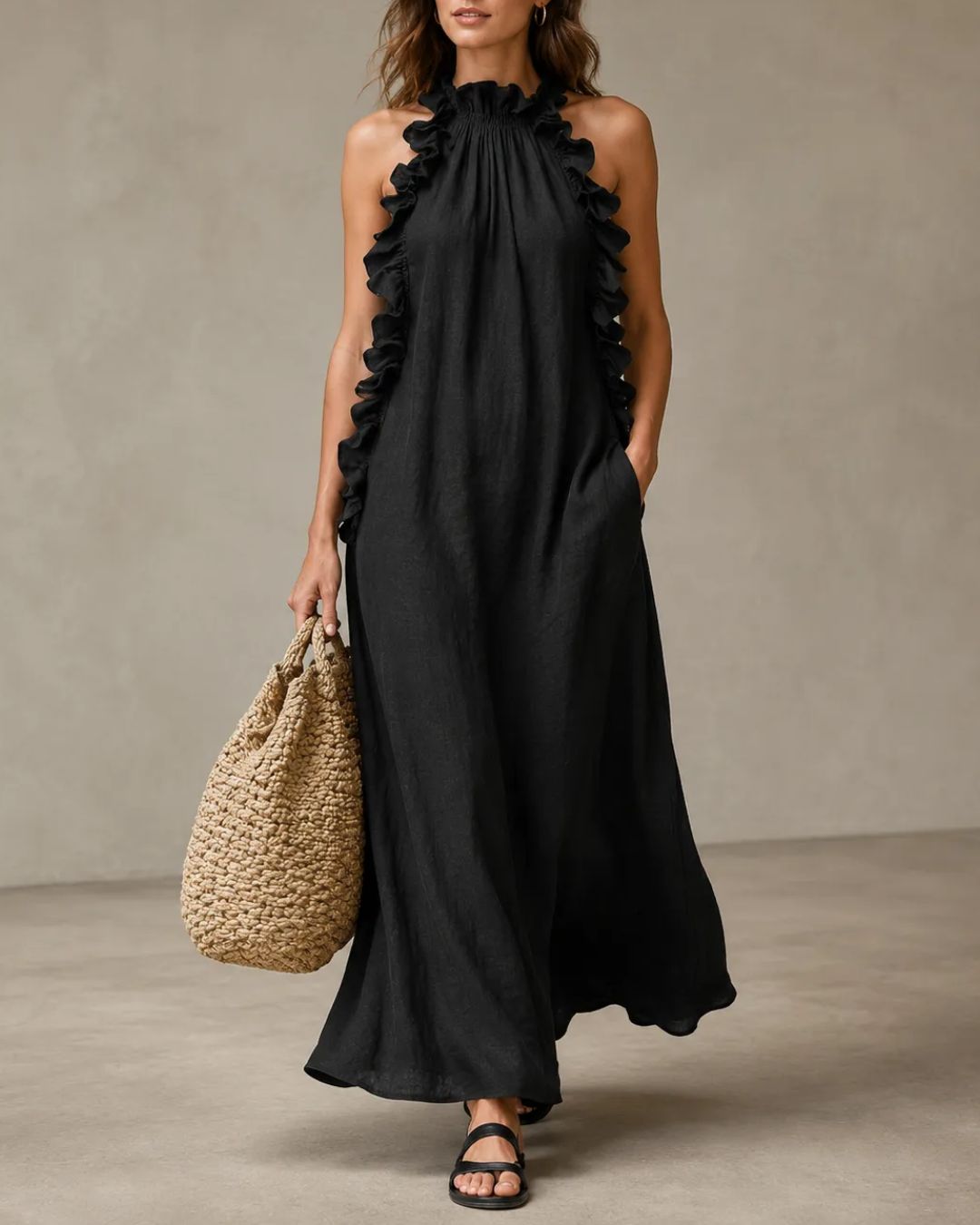 Vyla™ Breezy Halter Neck Ruffle Maxi Dress