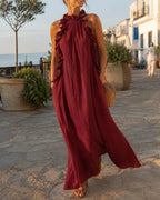 Vyla™ Breezy Halter Neck Ruffle Maxi Dress
