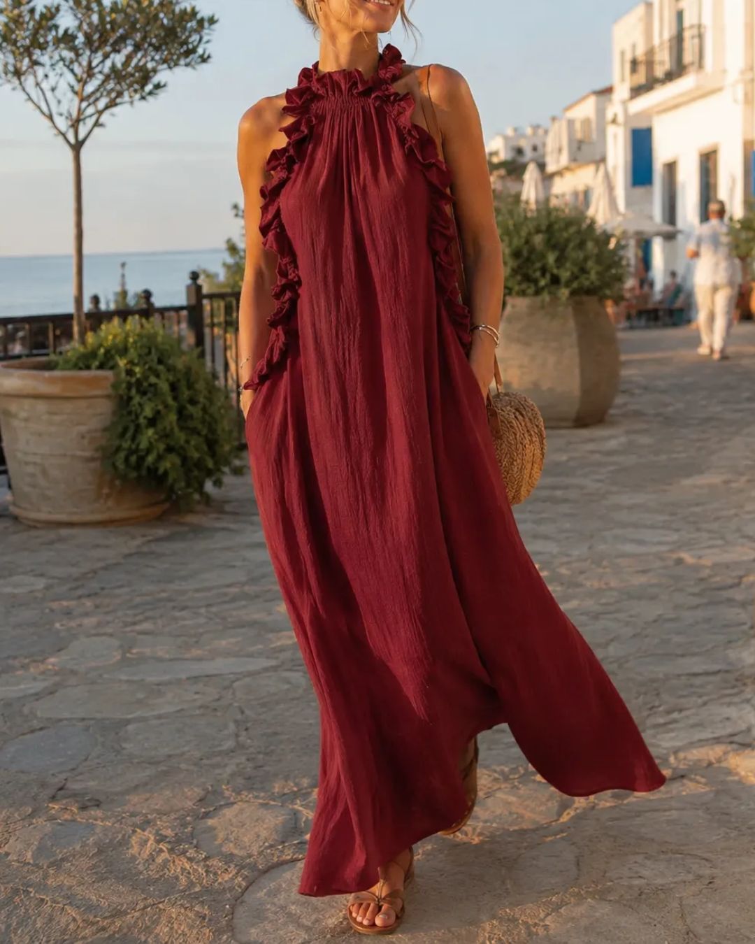 Vyla™ Breezy Halter Neck Ruffle Maxi Dress