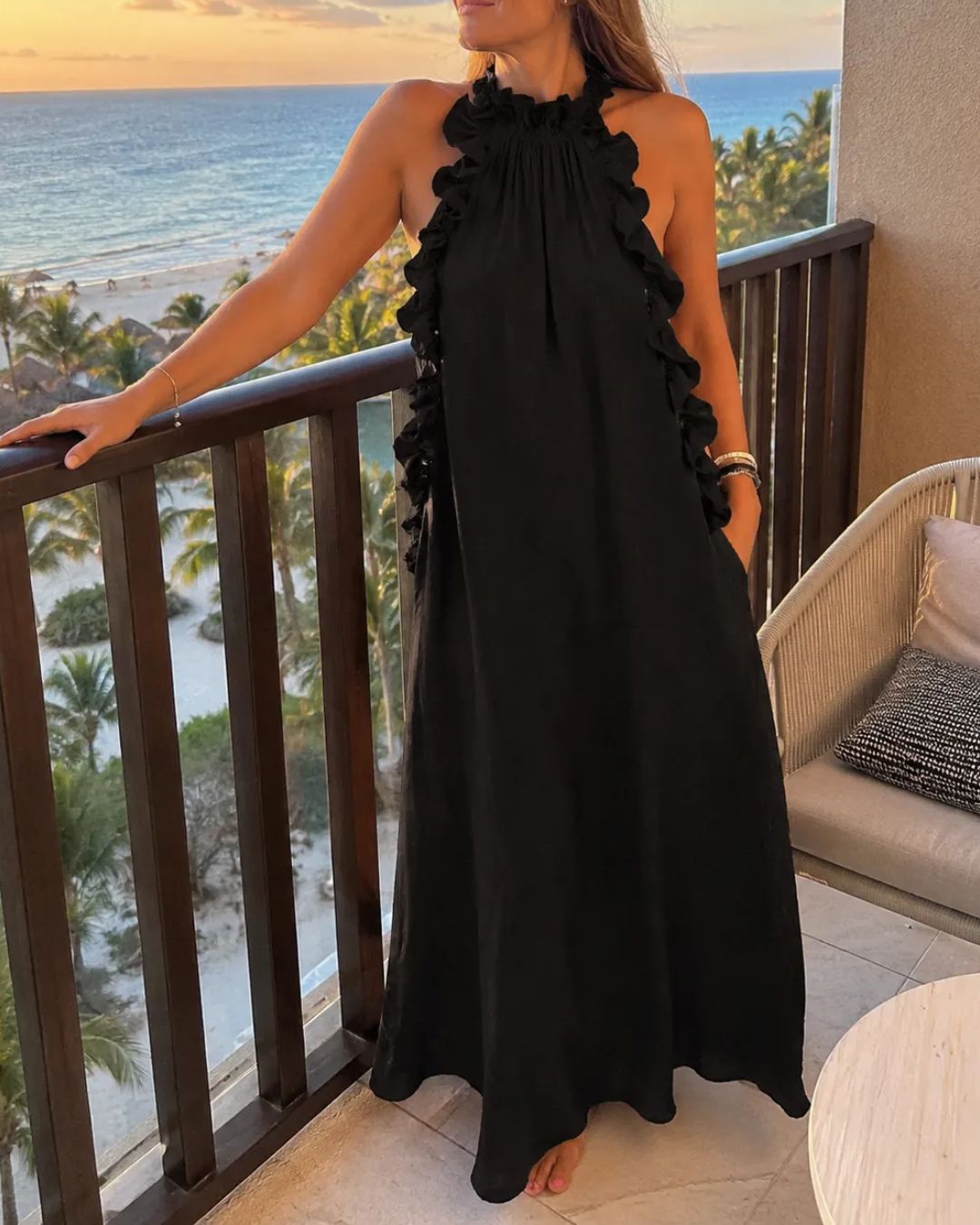 Vyla™ Breezy Halter Neck Ruffle Maxi Dress
