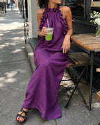 Vyla™ Breezy Halter Neck Ruffle Maxi Dress