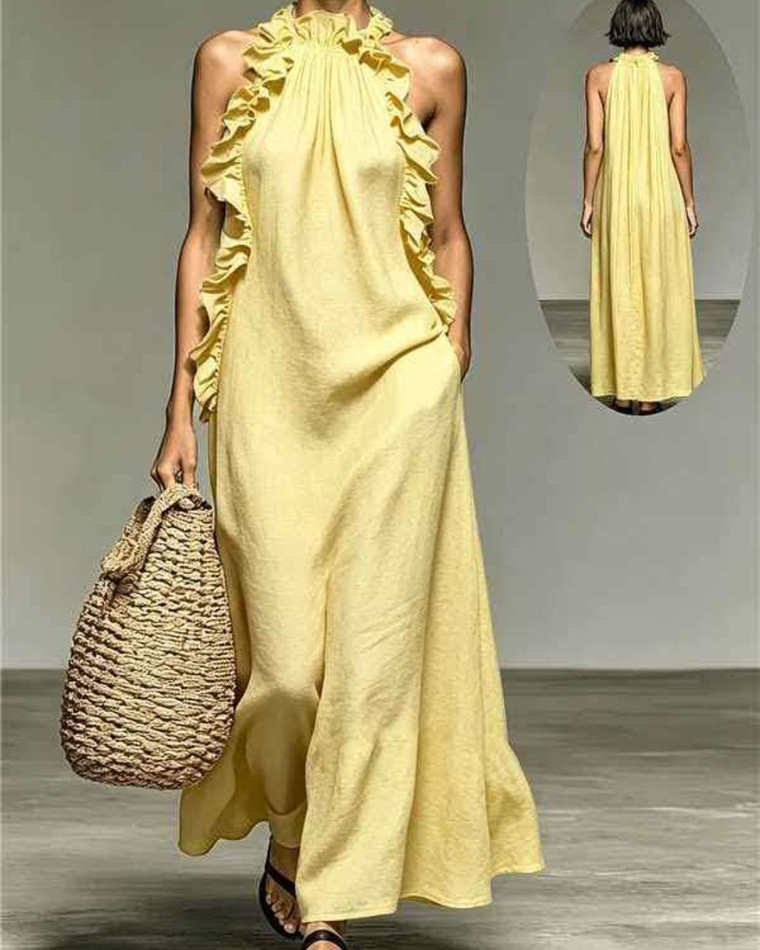 Vyla™ Breezy Halter Neck Ruffle Maxi Dress