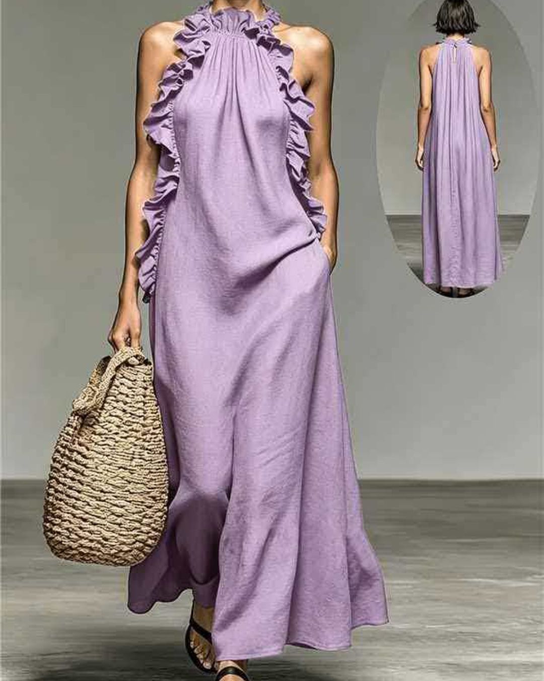Vyla™ Breezy Halter Neck Ruffle Maxi Dress