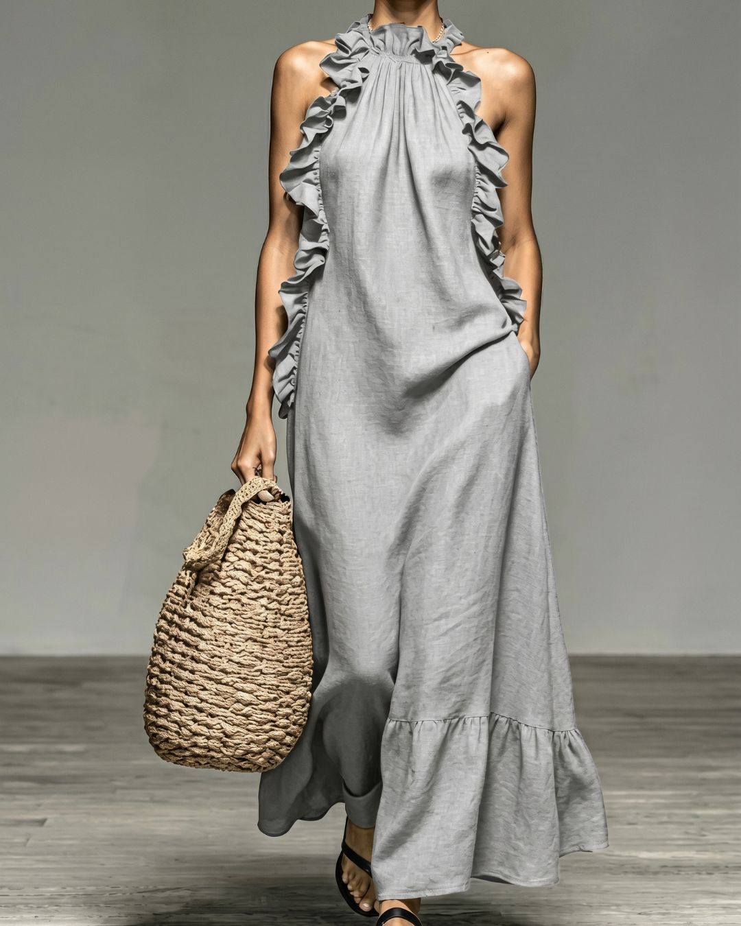 Vyla™ Breezy Halter Neck Ruffle Maxi Dress